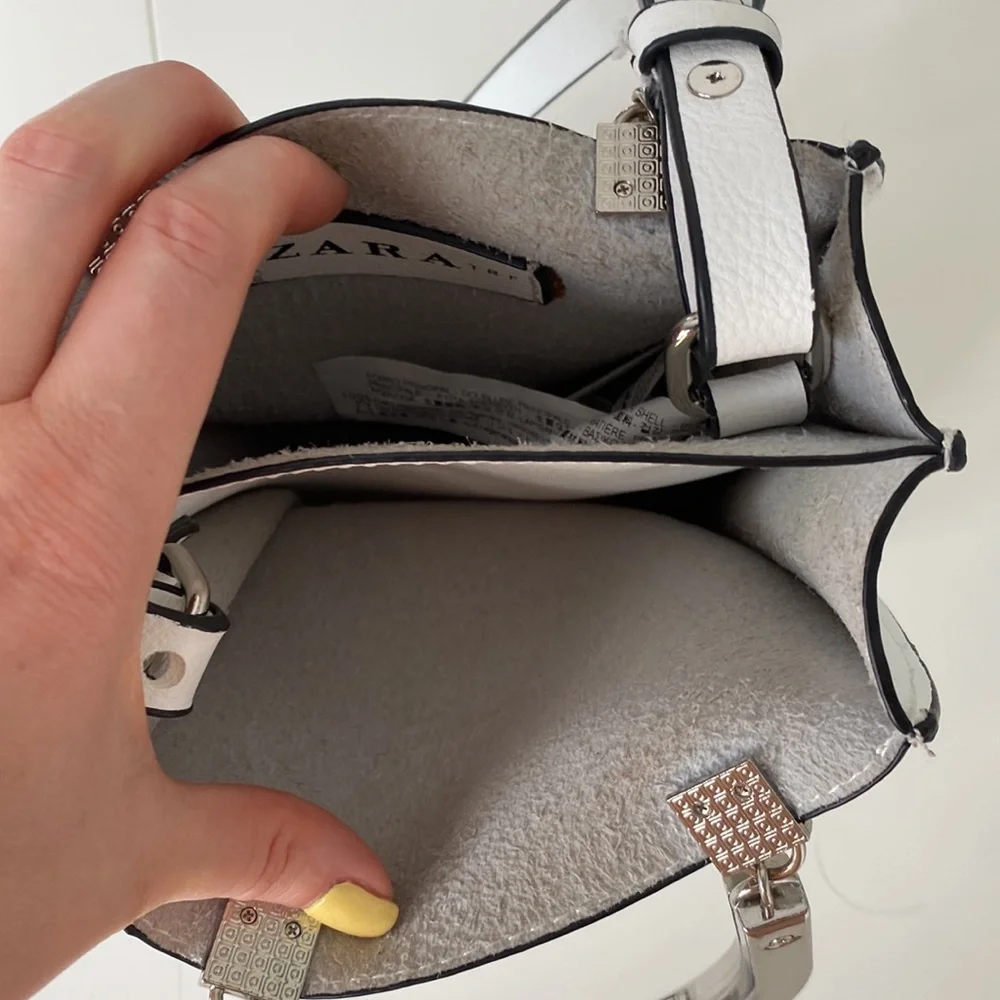 Zara mini tote white leather metallic handles crossbody bag - Picture 5 of 9